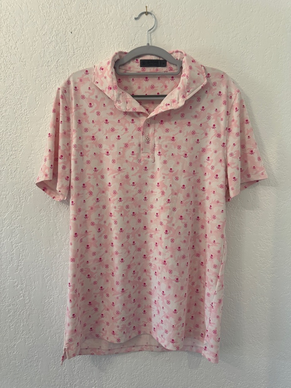 G/FORE Pink Short-Sleeve Polo with Micro Skull Print